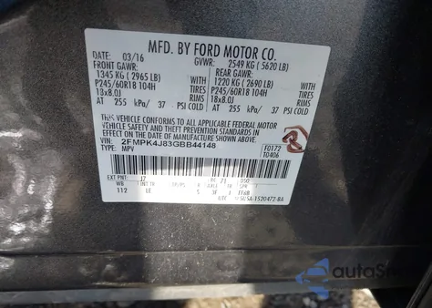 2016 Ford Edge Sel из США, поврежденный, VIN 2FMPK4J83GBB44148